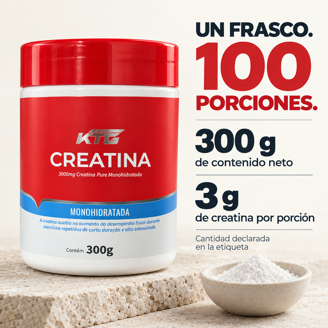 Un frasco de 300 g rinde 100 porciones de 3 g
