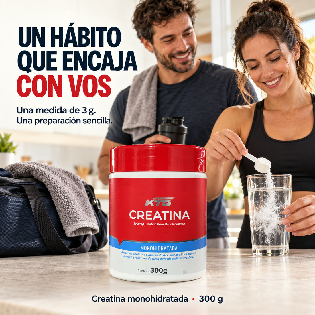 Creatina KTG: 3 g en un vaso de agua, antes de entrenar